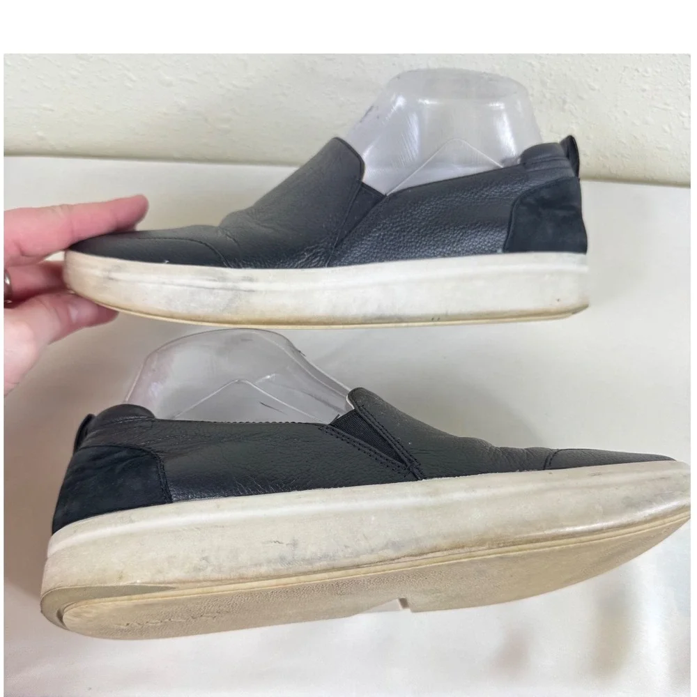 Vionic Black Pebbled‎ Leather Suede Heel Slip On Penelope Loafers Women's 7.5